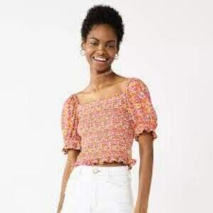 Juniors' SO® Smocked Waist Puff Sleeve Top